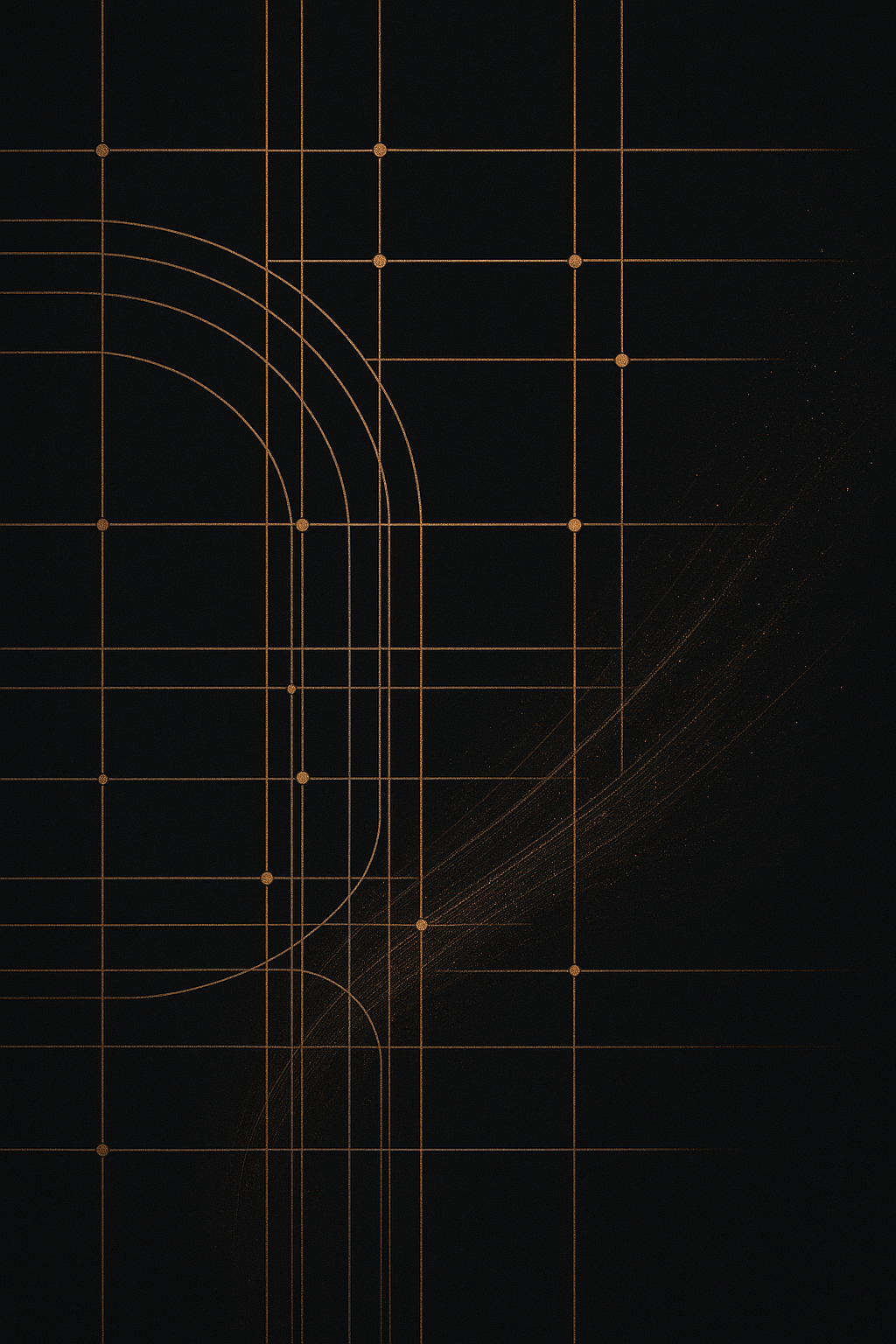AI precision — an abstract bronze network of lines and nodes